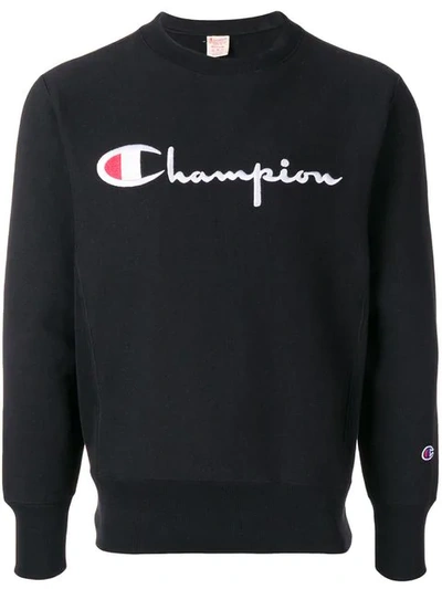 Shop Champion Embroidered Logo Sweatshirt In Black