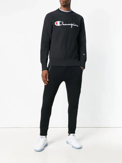 Shop Champion Embroidered Logo Sweatshirt In Black