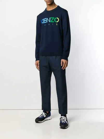 Shop Kenzo Cropped Tapered Trousers In Blue