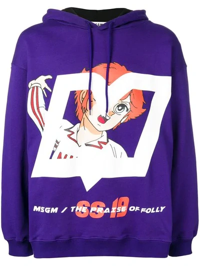 Shop Msgm Anime Print Hoodie In 74 Purple