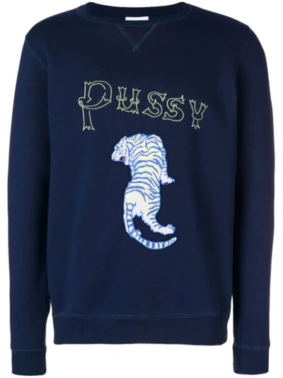 Shop Soulland Tiger Embroidered Sweatshirt - Blue