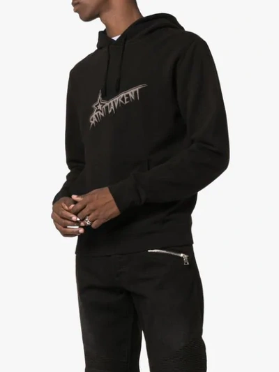Shop Saint Laurent Star Logo Print Hoodie In Black