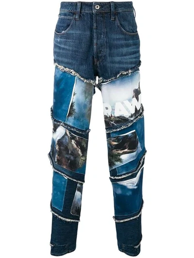 Shop G-star Raw Research Landscapes Print Jeans In Blue