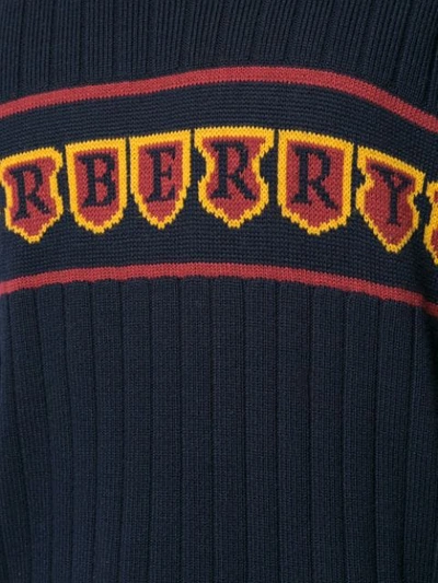 Pre-owned Burberry Intarsia Logo Ribbed Jumper In Blue