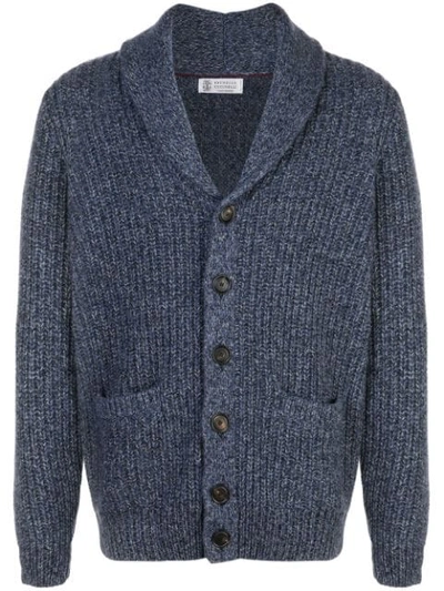 Shop Brunello Cucinelli Ribbed Cashmere Cardigan In C3560 Blue Grey