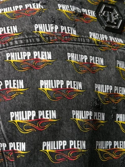 Shop Philipp Plein Flame Denim Jacket In Black