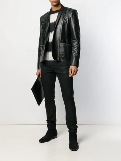 Shop Saint Laurent Single Button Calf Leather Jacket In Black