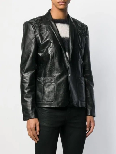 Shop Saint Laurent Single Button Calf Leather Jacket In Black