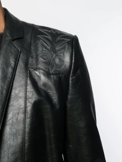 Shop Saint Laurent Single Button Calf Leather Jacket In Black