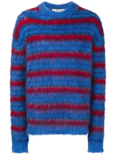 Shop Marni Striped Knit Sweater In Blue