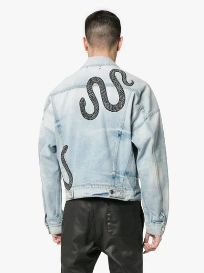 Shop Amiri Snake Embellished Denim Jacket In Blue