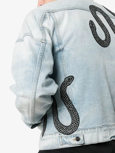 Shop Amiri Snake Embellished Denim Jacket In Blue