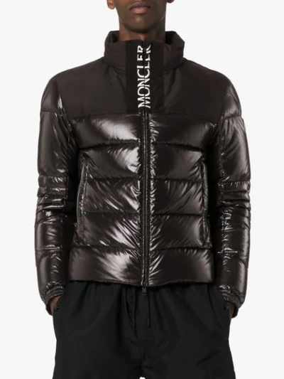 Shop Moncler Bruel Logo Print Padded Coat In Black