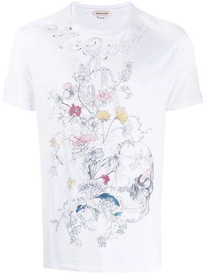 Shop Alexander Mcqueen Botanical Skull T-shirt In White
