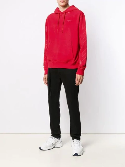 Shop Off-white Logo Panelled Hoodie In 2091 Red Silver