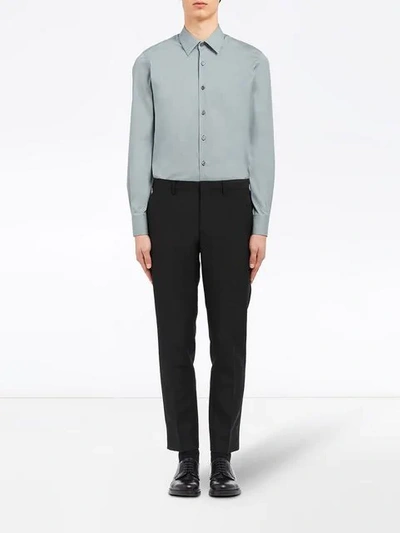 Shop Prada Slim-fit Stretch Shirt In Grey