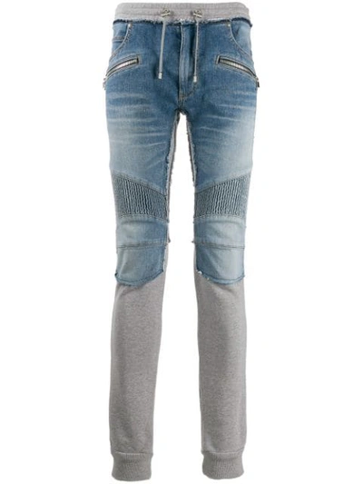 Shop Balmain Hybrid Slim-fit Trousers In Blue