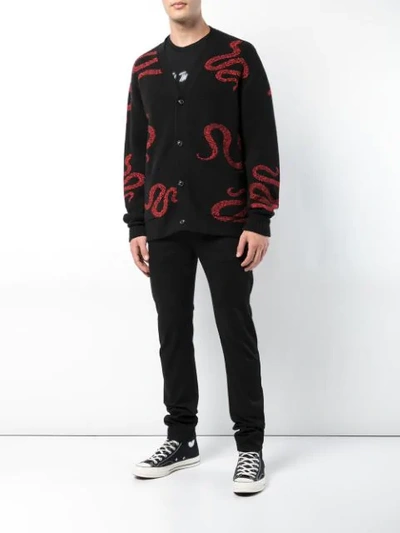 Shop Amiri Snake Embroidered Cardigan In Blk Red
