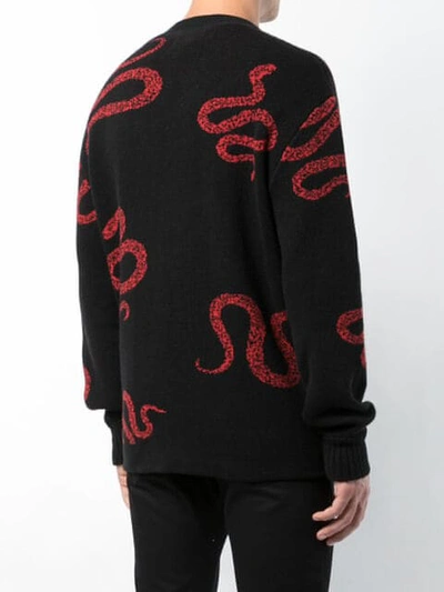 Shop Amiri Snake Embroidered Cardigan In Blk Red