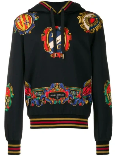 Shop Dolce & Gabbana Heart Print Hoodie In Black