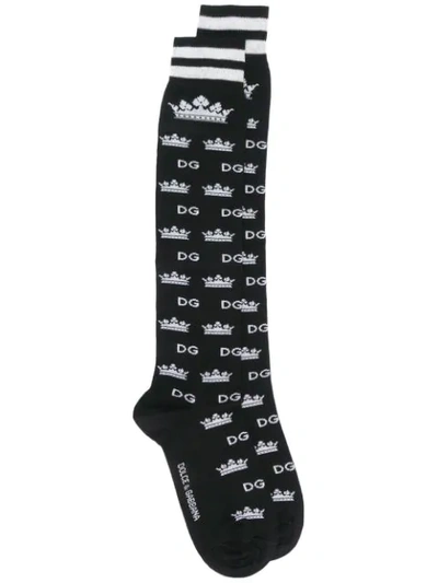 Shop Dolce & Gabbana Logo Print Socks In Black