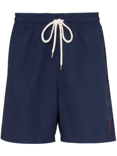 Shop Polo Ralph Lauren Logo Embroidered Swim Shorts In Blue