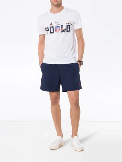 Shop Polo Ralph Lauren Logo Embroidered Swim Shorts In Blue