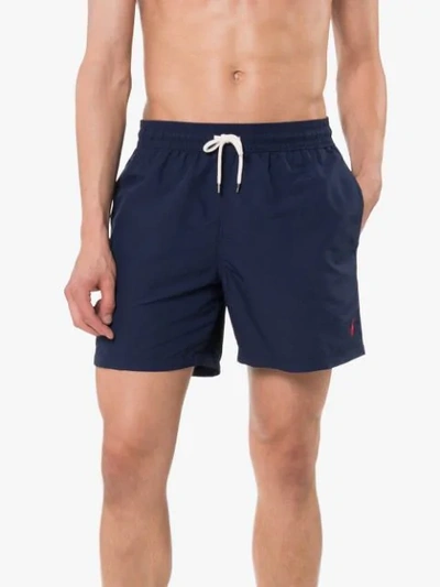 Shop Polo Ralph Lauren Logo Embroidered Swim Shorts In Blue