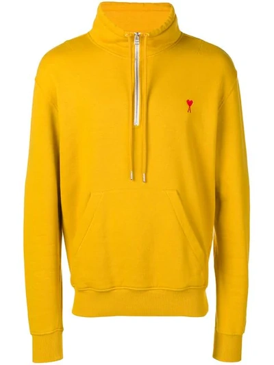 Shop Ami Alexandre Mattiussi Ami De Cœur Half-zipped Sweatshirt In Yellow