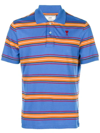 Shop Ami Alexandre Mattiussi Ami De Coeur Striped Polo Shirt In Blue