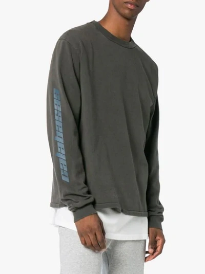Shop Yeezy Calabasas Print Cotton Long Sleeve T Shirt In Grey