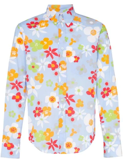 Shop Prada Hemd Mit Blumen-print In F0076 Celeste