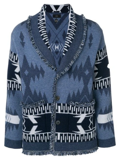 Shop Alanui Fringe Trimmed Cardigan In Blue