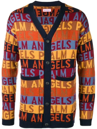 Shop Palm Angels Logo Printed Cardigan In Yellow