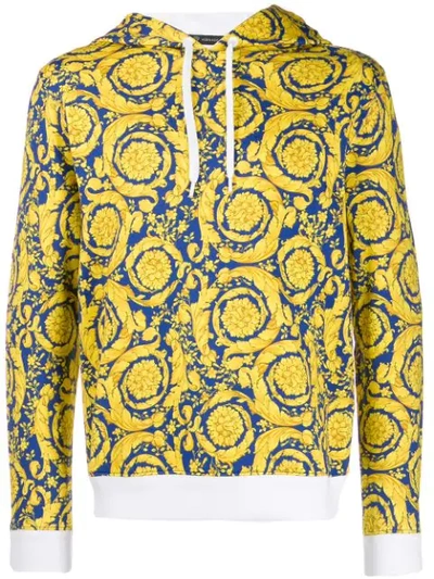 Shop Versace Baroque Print Hoodie In Yellow ,blue