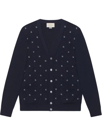 Shop Gucci G Dot Jacquard Cardigan In Blue