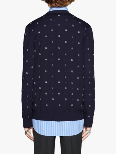 Shop Gucci G Dot Jacquard Cardigan In Blue