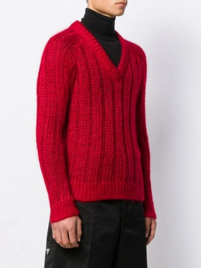 Shop Prada Grob Gestrickter Pullover In Red