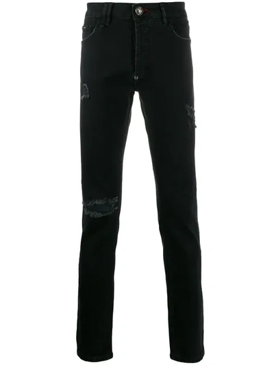 Shop Philipp Plein Super Straight Cut Statement Jeans In Black