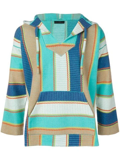 Shop Alanui Striped Knitted Hoodie In Green