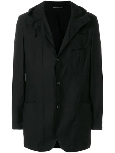 Shop Yohji Yamamoto Hooded Shirt Jacket In Black