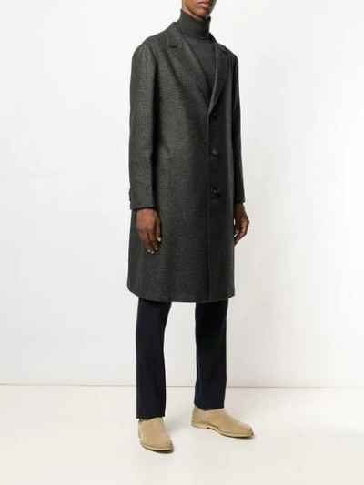 Shop Kiton Classic Buttoned Coat In Black
