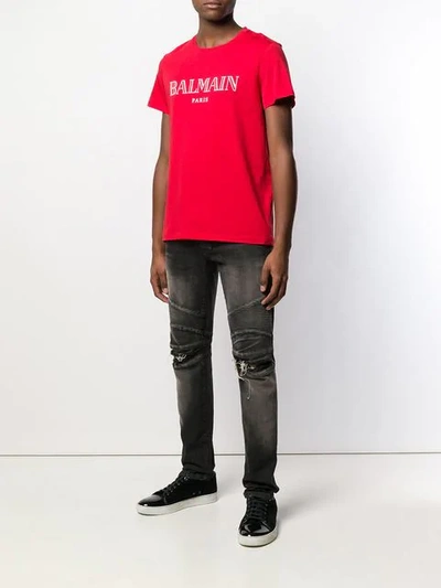 Shop Balmain Logo Print T-shirt - Red