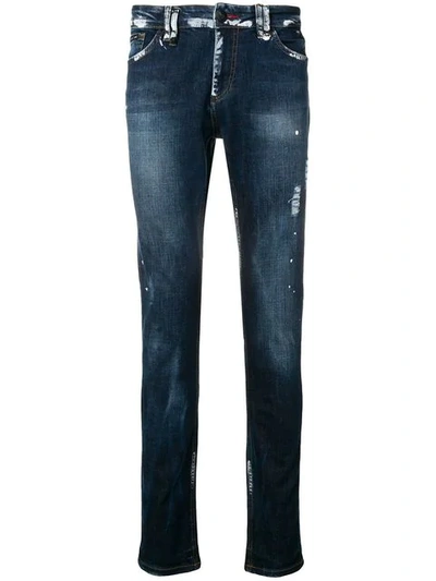 Shop Philipp Plein Paint Splat Slim Fit Jeans In Blue