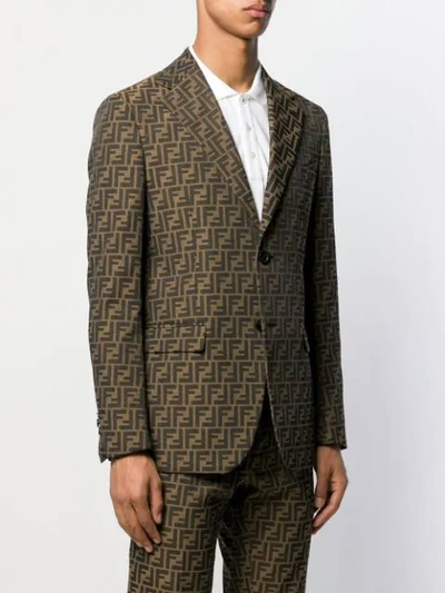 Shop Fendi Ff All Over Logo Print Blazer In Brown