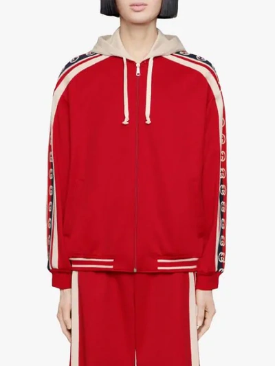 Shop Gucci Technical Jersey Bomber Jacket In Red