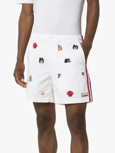 Shop Polo Ralph Lauren Embroidered Emblem Shorts In White