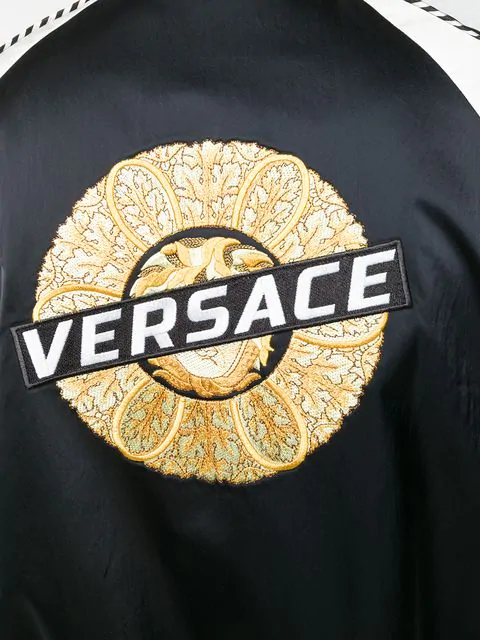 Versace Baroque Logo Patch Bomber Jacket In Black | ModeSens