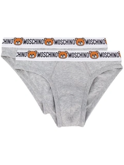 Shop Moschino Pack Of 2 Teddy Logo Briefs - Grey