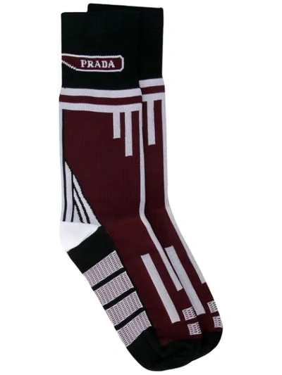 Shop Prada Jacquard Socks In Black & Red